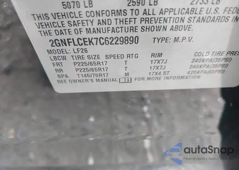 2012 Chevrolet Equinox Ls z USA, uszkodzony, nr VIN 2GNFLCEK7C6229890